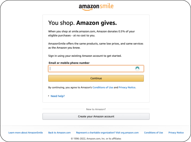 Amazon Smile - desktop website